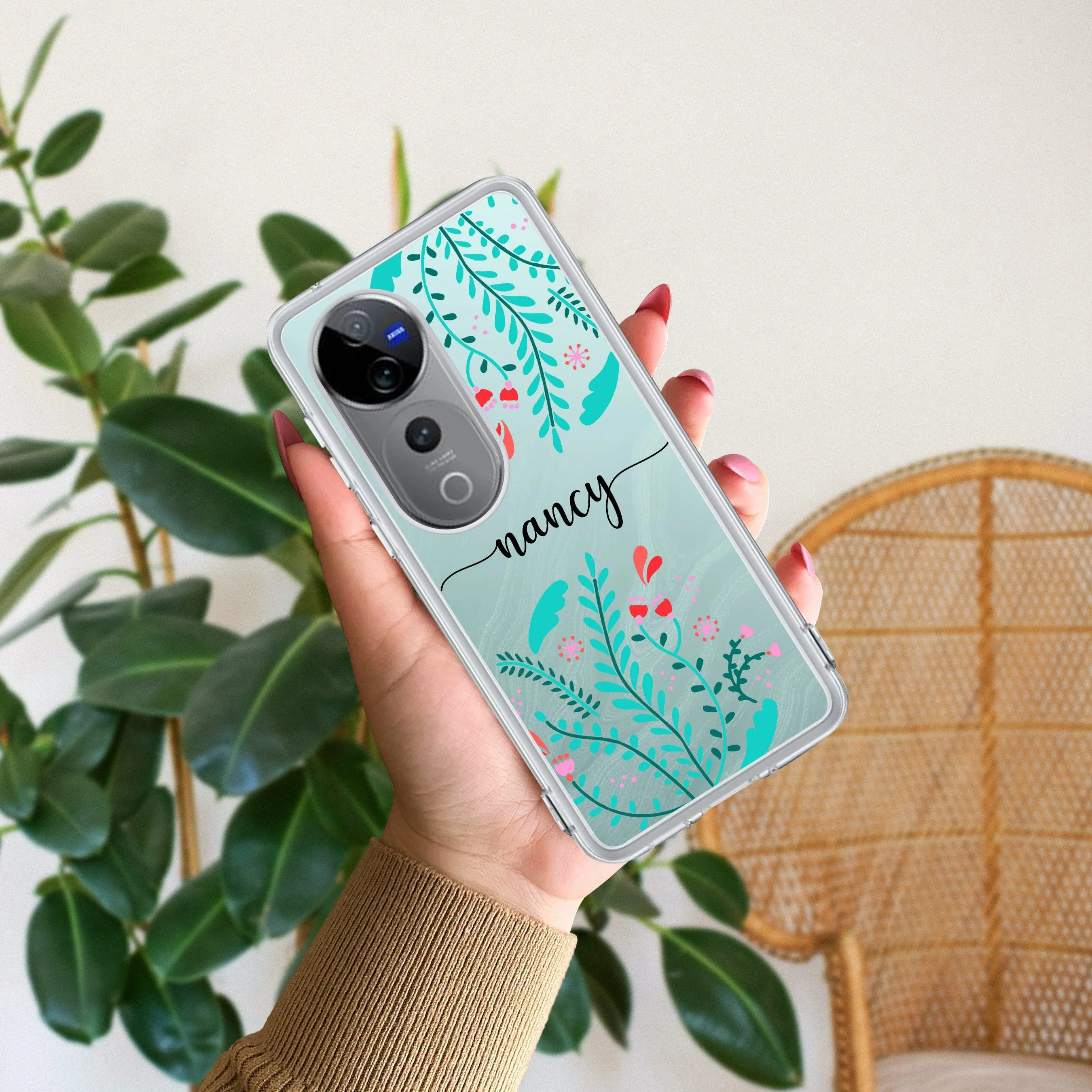 Blue Floral Customize Transparent Silicon Case For Vivo