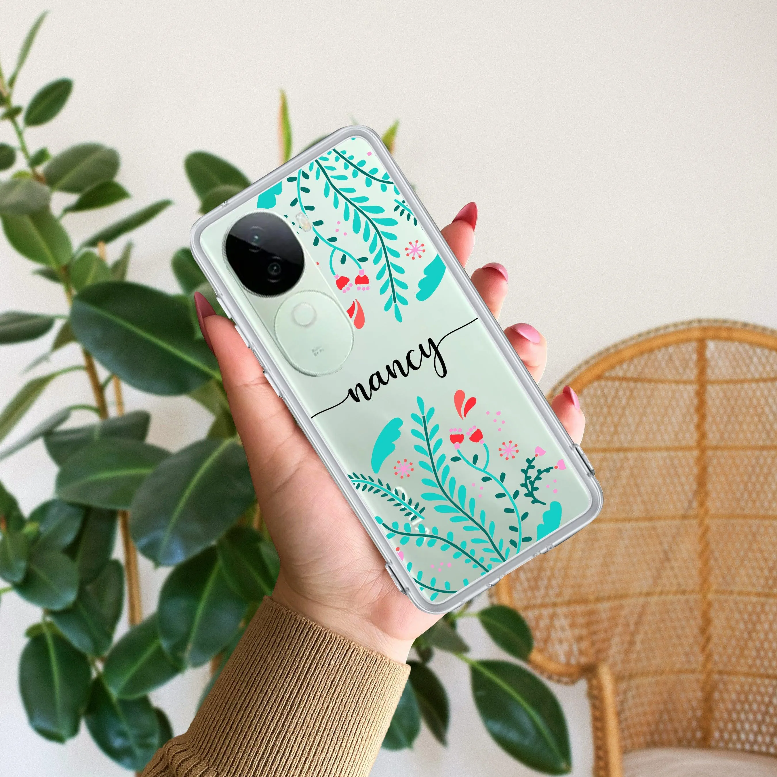 Blue Floral Customize Transparent Silicon Case For Vivo