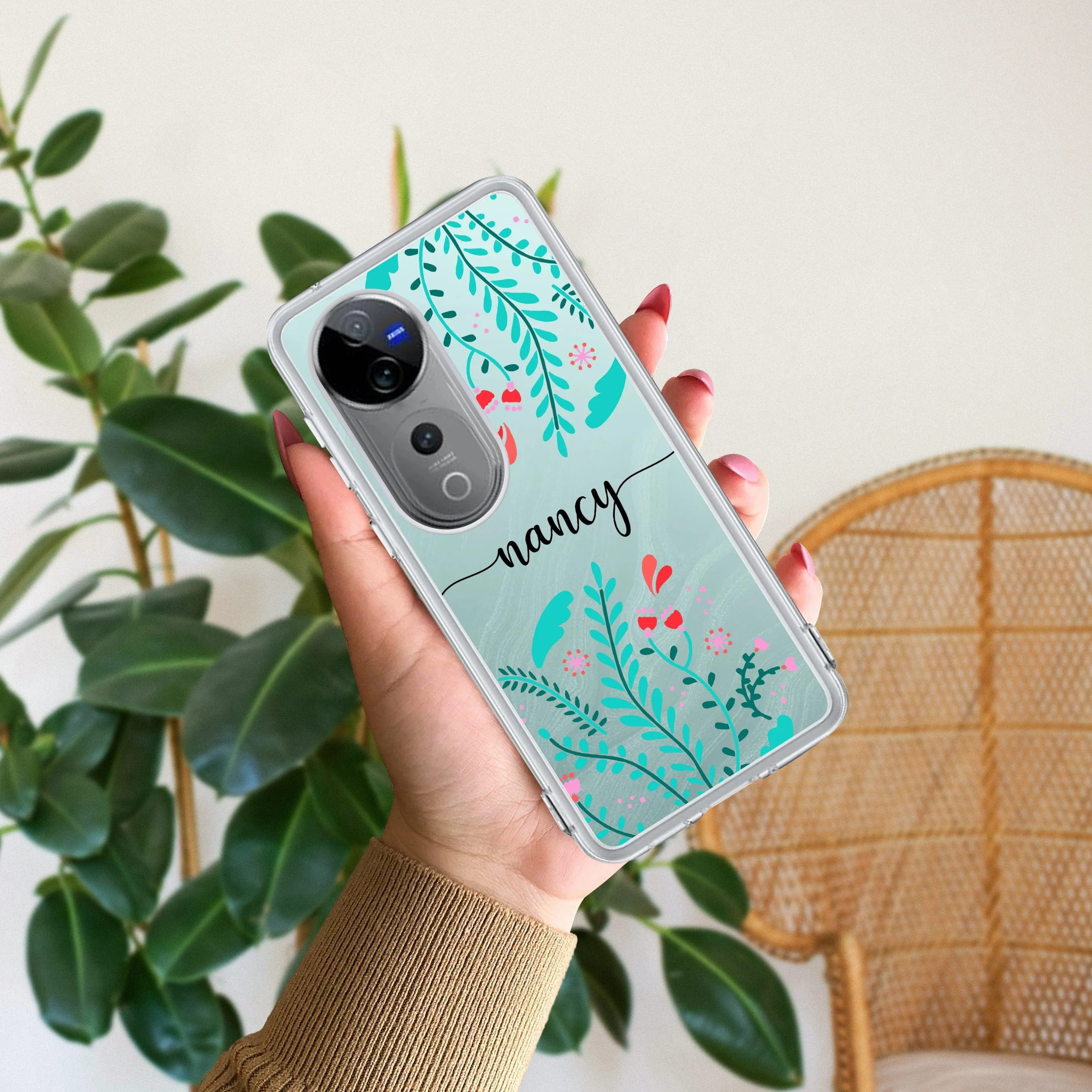 Blue Floral Customize Transparent Silicon Case For Vivo