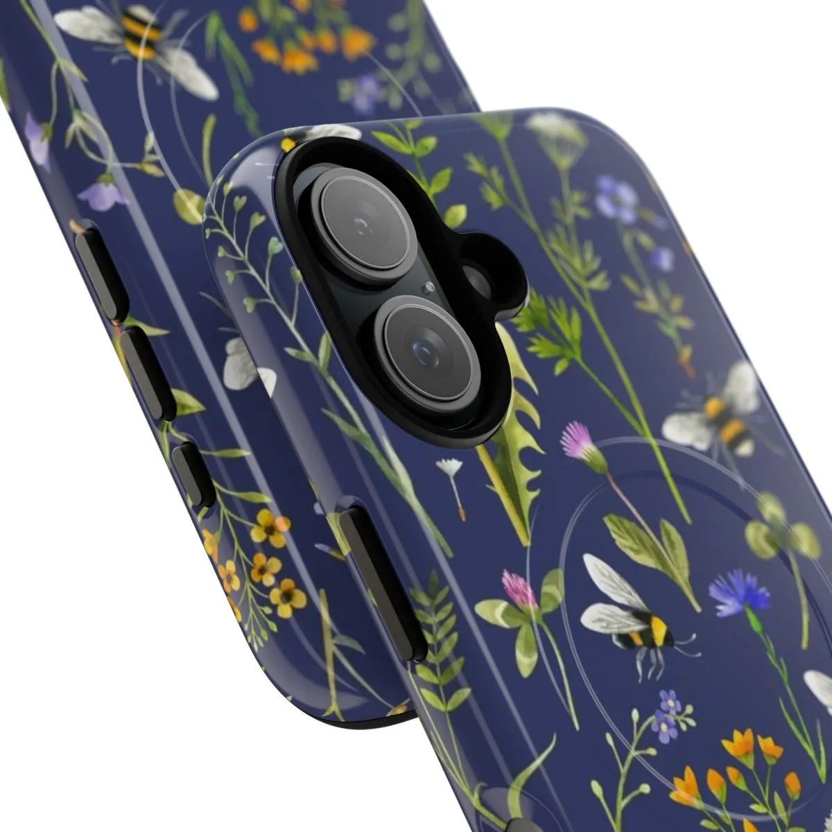 Blue Floral Magnetic Phone Case with Bees and Wildflowers