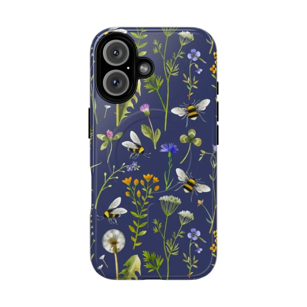 Blue Floral Magnetic Phone Case with Bees and Wildflowers