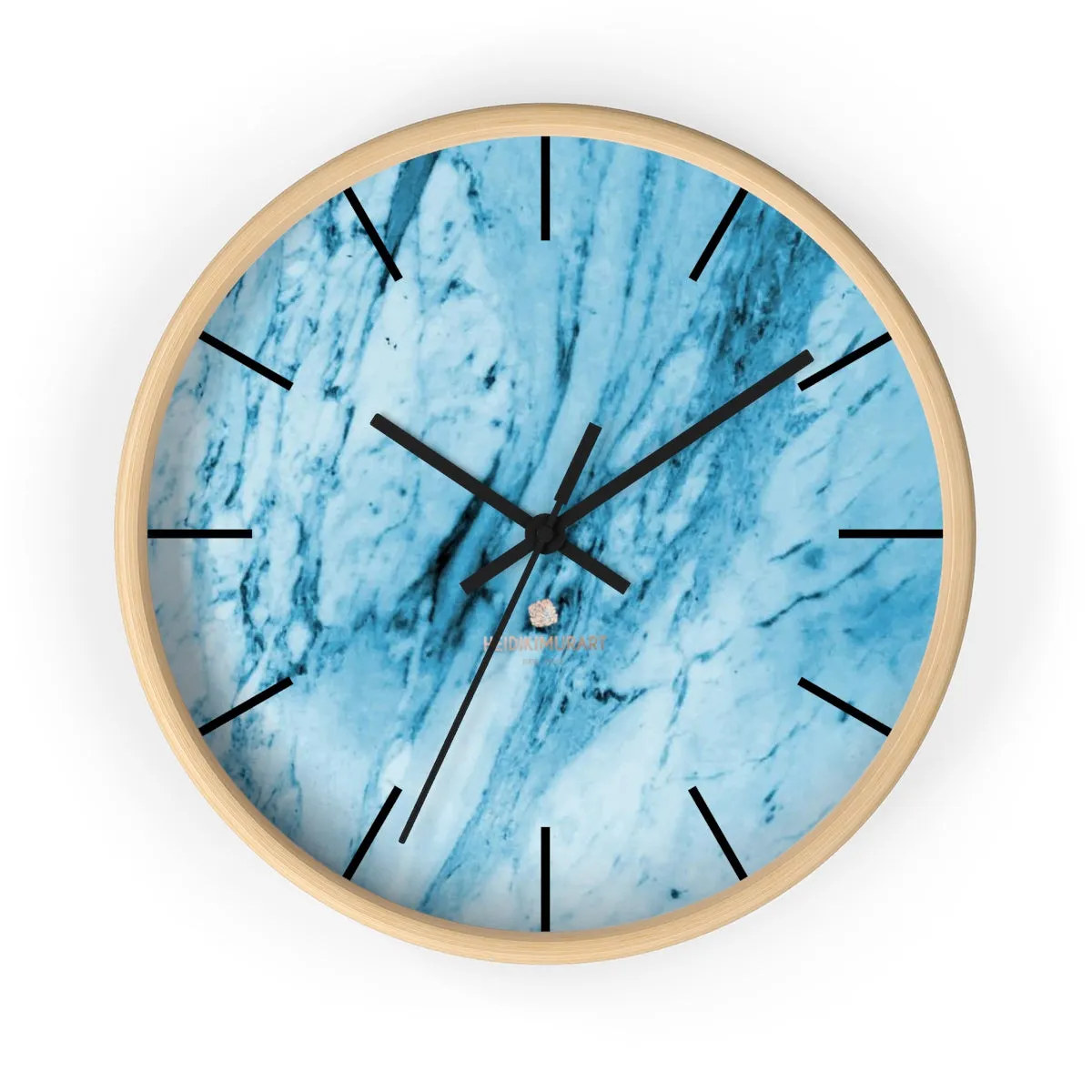 Blue Marble Wall Clock, White Marble Print Art Large Indoor 10" inch dia. Clock-Made in USA