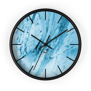 Blue Marble Wall Clock, White Marble Print Art Large Indoor 10" inch dia. Clock-Made in USA