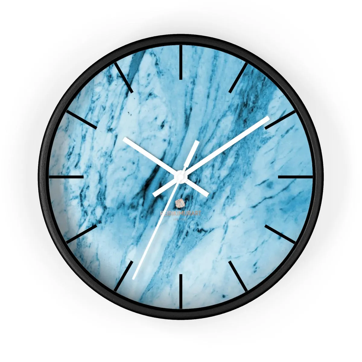 Blue Marble Wall Clock, White Marble Print Art Large Indoor 10" inch dia. Clock-Made in USA