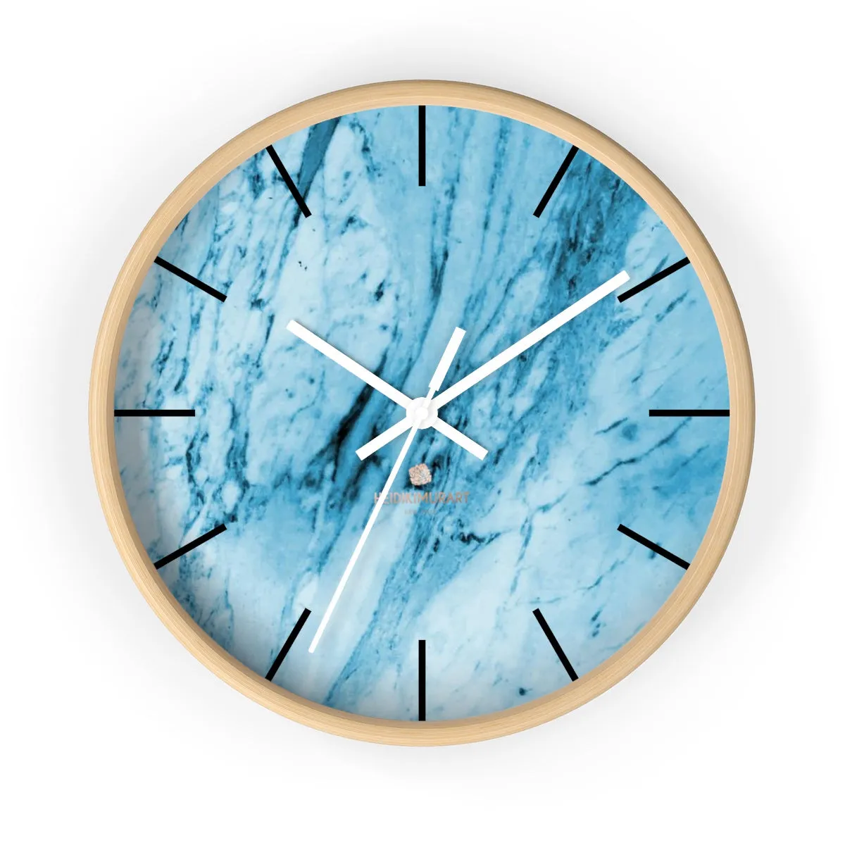 Blue Marble Wall Clock, White Marble Print Art Large Indoor 10" inch dia. Clock-Made in USA