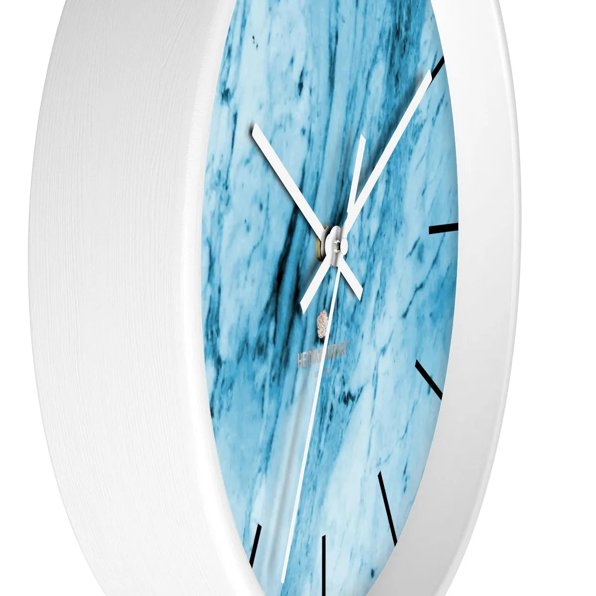 Blue Marble Wall Clock, White Marble Print Art Large Indoor 10" inch dia. Clock-Made in USA