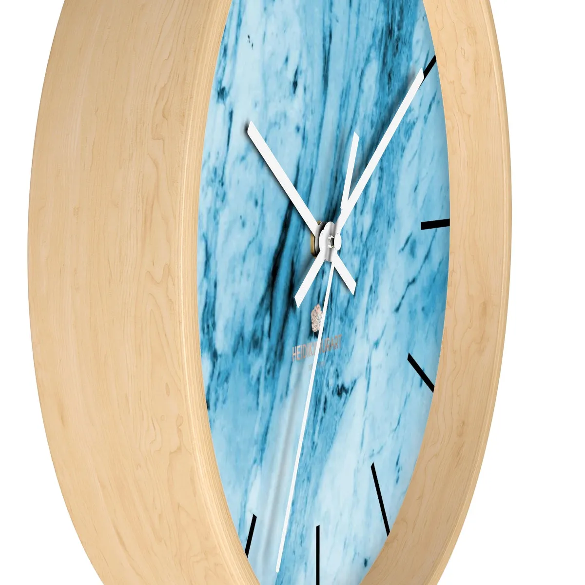 Blue Marble Wall Clock, White Marble Print Art Large Indoor 10" inch dia. Clock-Made in USA
