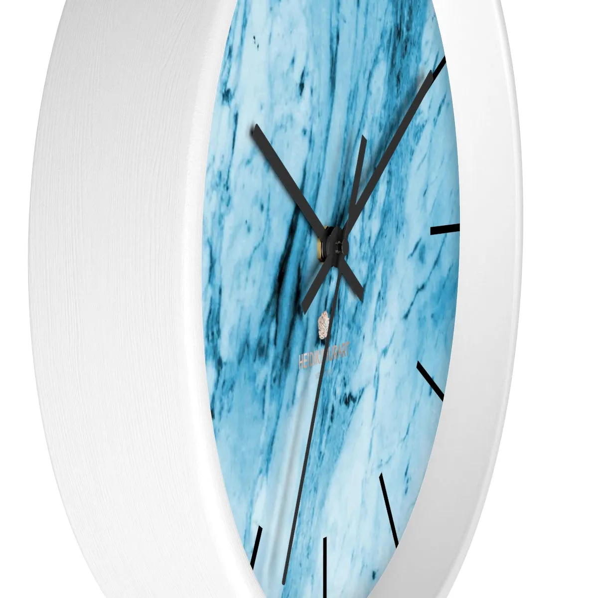 Blue Marble Wall Clock, White Marble Print Art Large Indoor 10" inch dia. Clock-Made in USA
