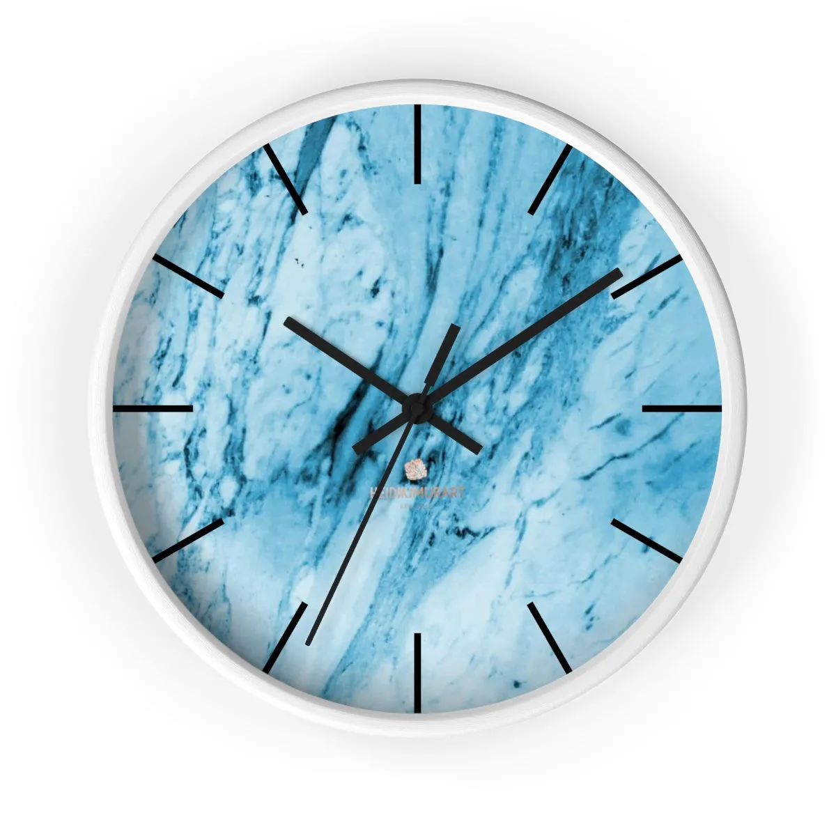 Blue Marble Wall Clock, White Marble Print Art Large Indoor 10" inch dia. Clock-Made in USA