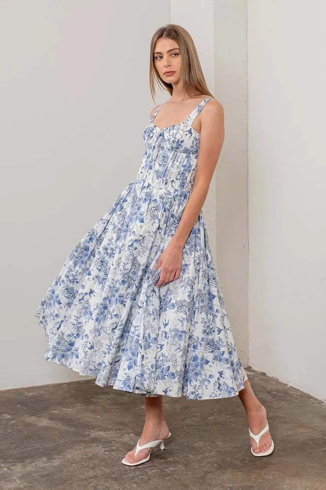 Blue Willow Corset Midi Dress