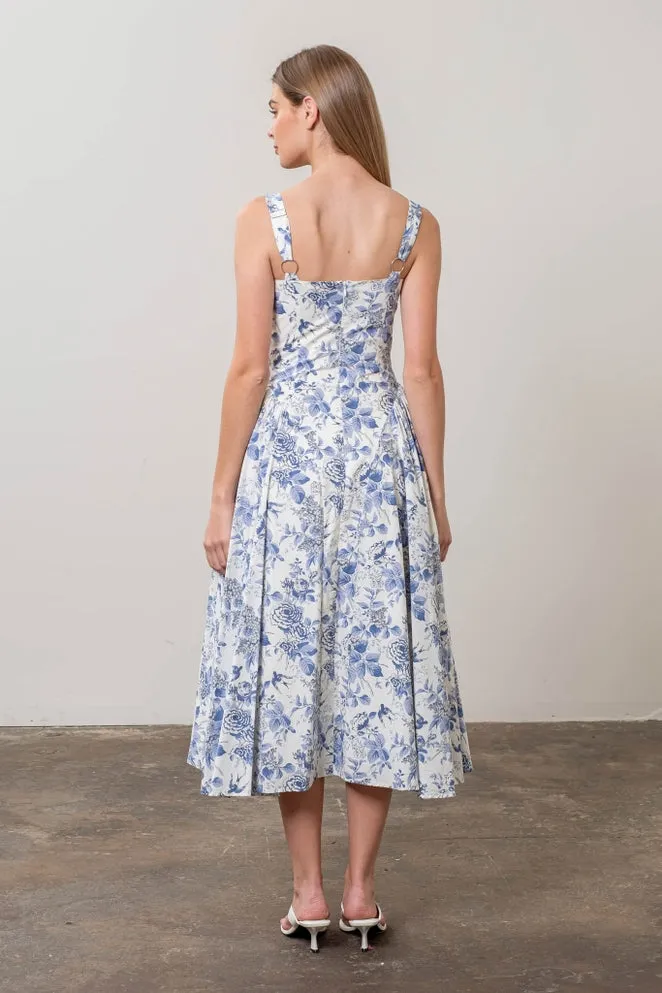 Blue Willow Corset Midi Dress