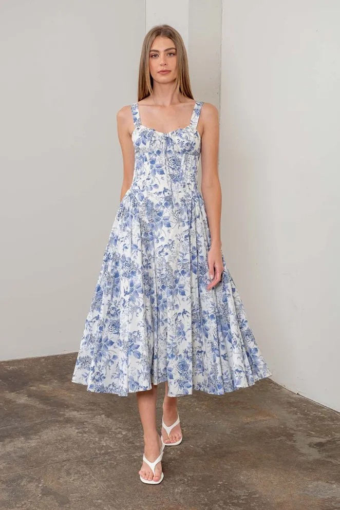 Blue Willow Corset Midi Dress