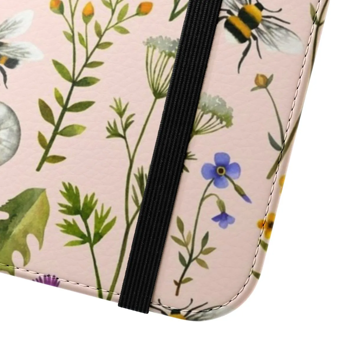 Blush Flip Cover Phone Case with Bees and Wildflowers Design