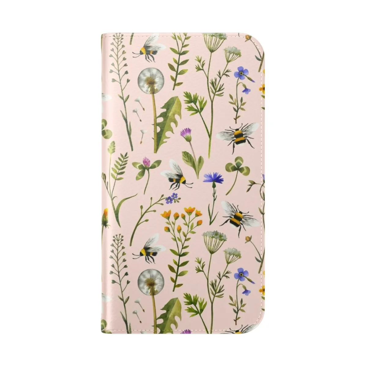 Blush Flip Cover Phone Case with Bees and Wildflowers Design