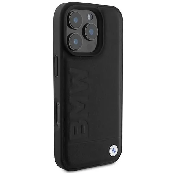 BMW Leather Hot Stamp Case with MagSafe for iPhone 16 Pro 6.3" Black - BMHMP16LSLLBK