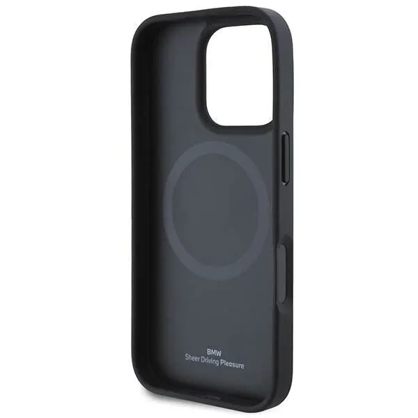BMW Leather Hot Stamp Case with MagSafe for iPhone 16 Pro 6.3" Black - BMHMP16LSLLBK