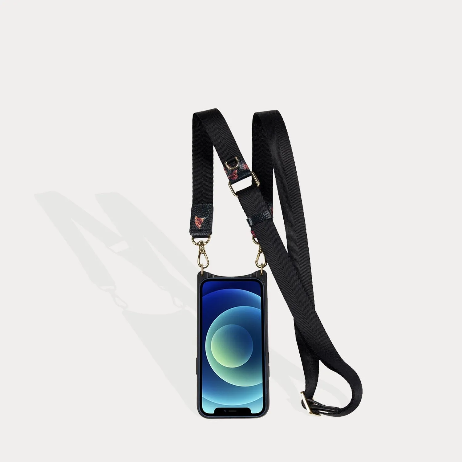 Bobby Floral Crossbody Bandolier - Black Floral/Gold