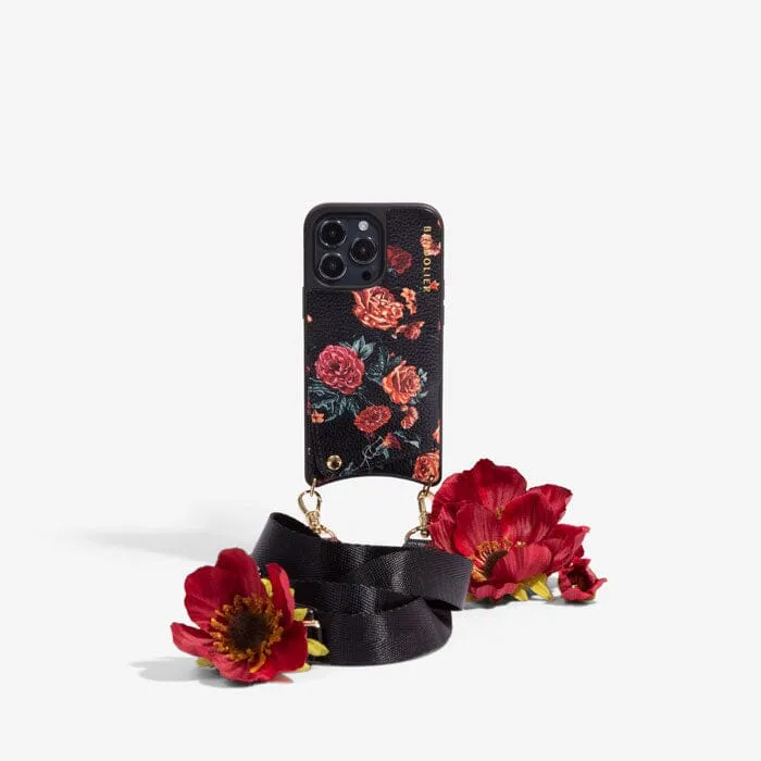 Bobby Floral Crossbody Bandolier - Black Floral/Gold