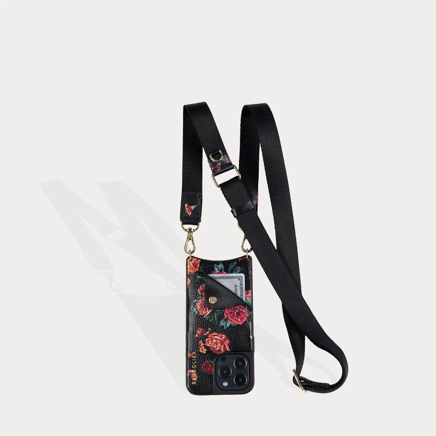 Bobby Floral Crossbody Bandolier - Black Floral/Gold