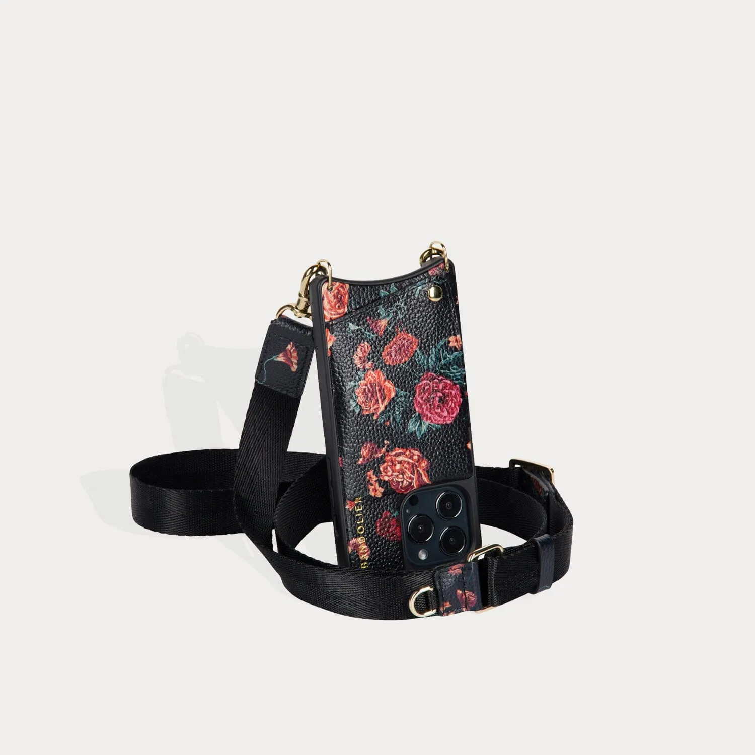 Bobby Floral Crossbody Bandolier - Black Floral/Gold