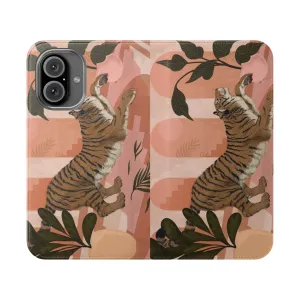Boho-Inspired Flip Cover Phone Case with Tropical Leaf Design