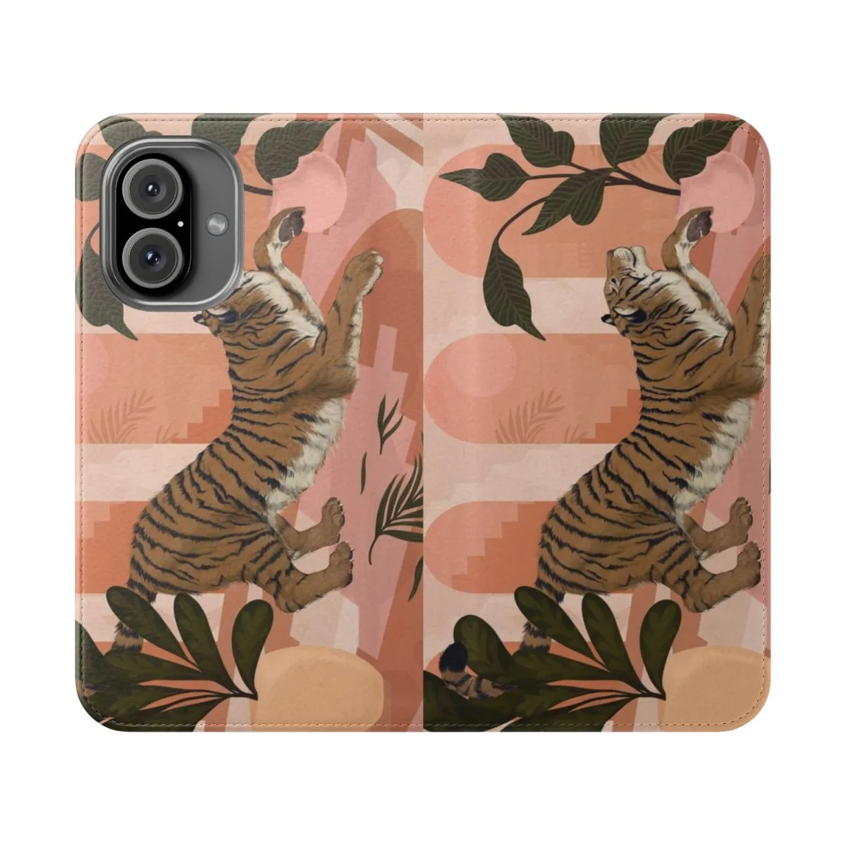 Boho-Inspired Flip Cover Phone Case with Tropical Leaf Design
