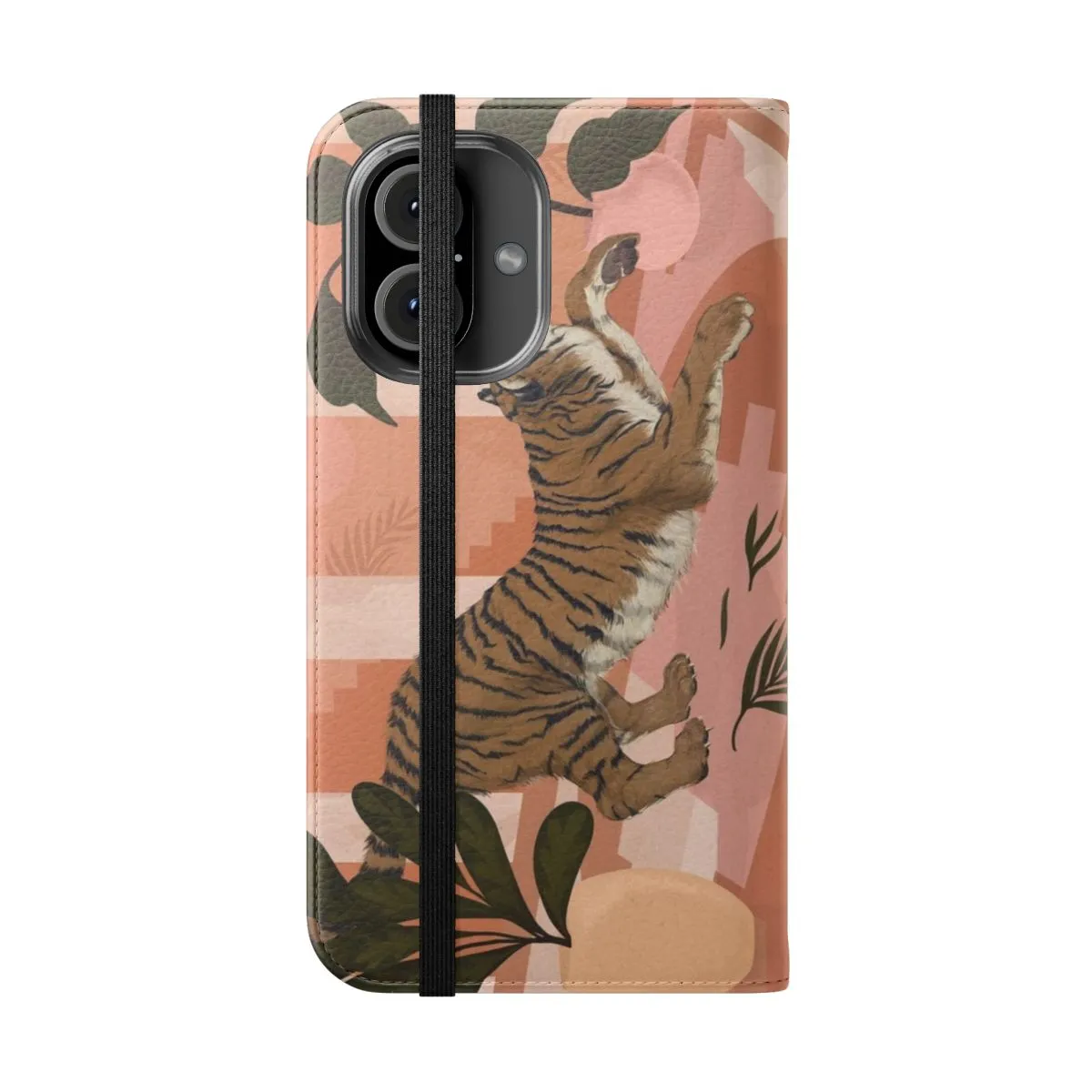 Boho-Inspired Flip Cover Phone Case with Tropical Leaf Design