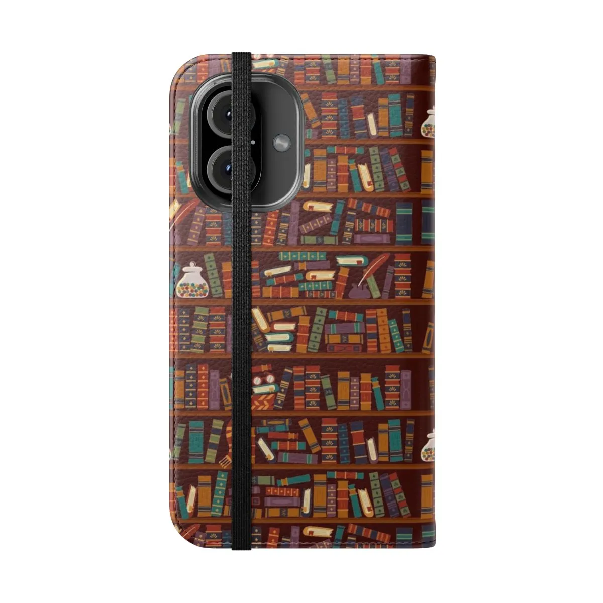 Bookshelf-Inspired Flip Cover Phone Case for Book Enthusiasts