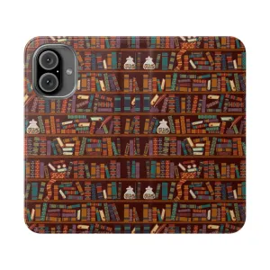 Bookshelf-Inspired Flip Cover Phone Case for Book Enthusiasts
