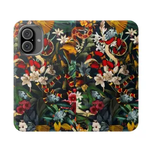 Botanical Floral Phone Case with Bird and Snake Design