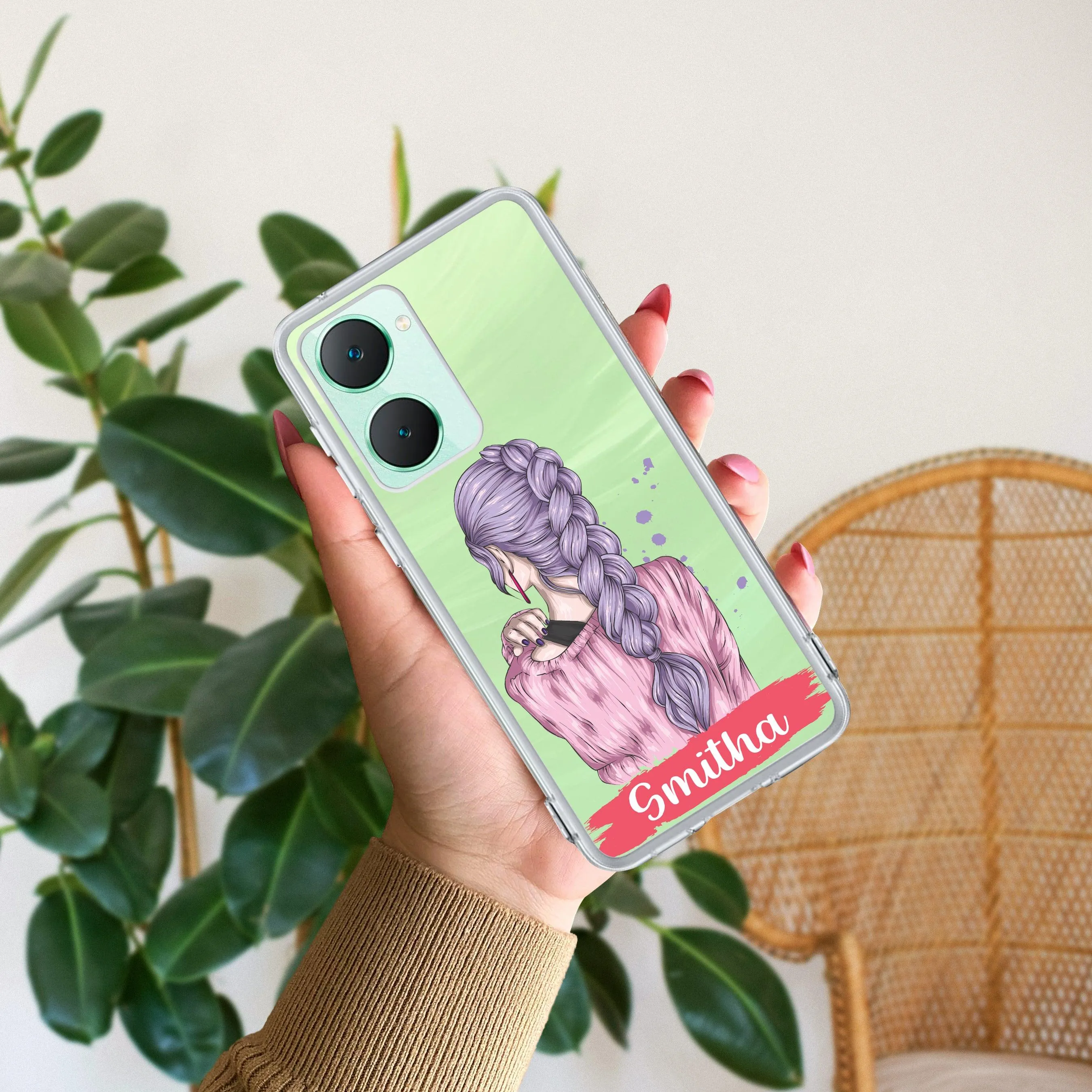Braid Girl Customize Transparent Silicon Case For iQOO