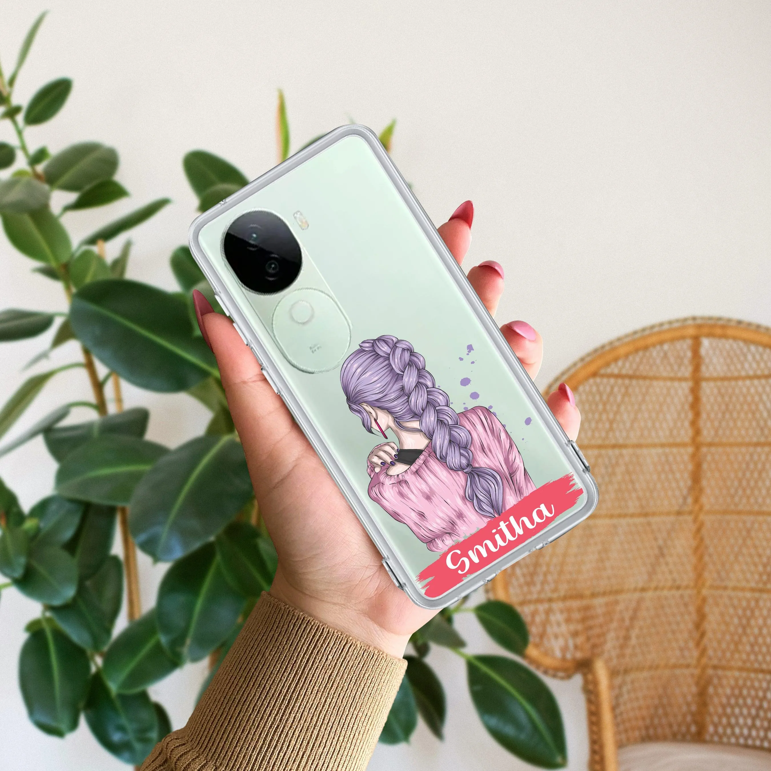 Braid Girl Customize Transparent Silicon Case For iQOO