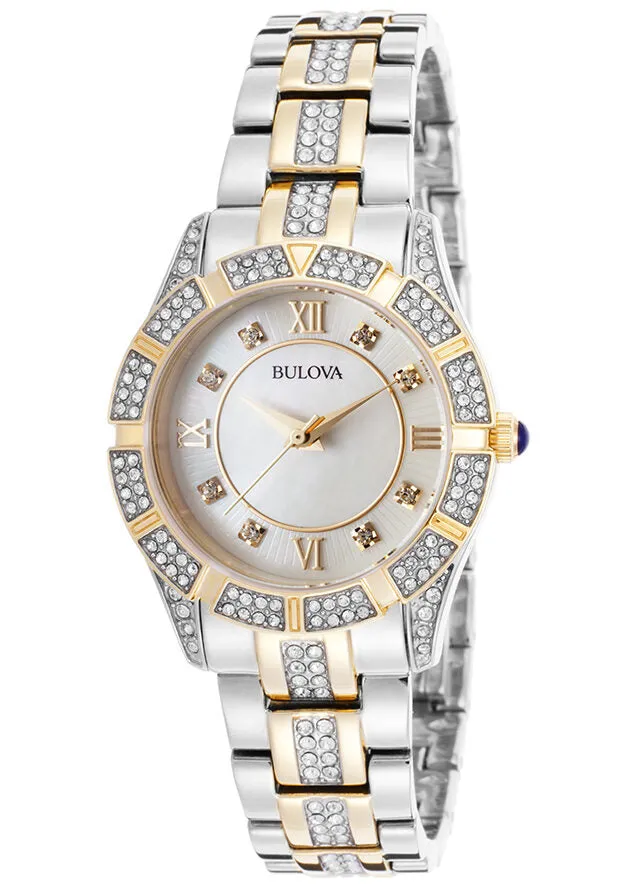Bulova Crystal White Mother of Pearl Dial Ladies Watch 98L135