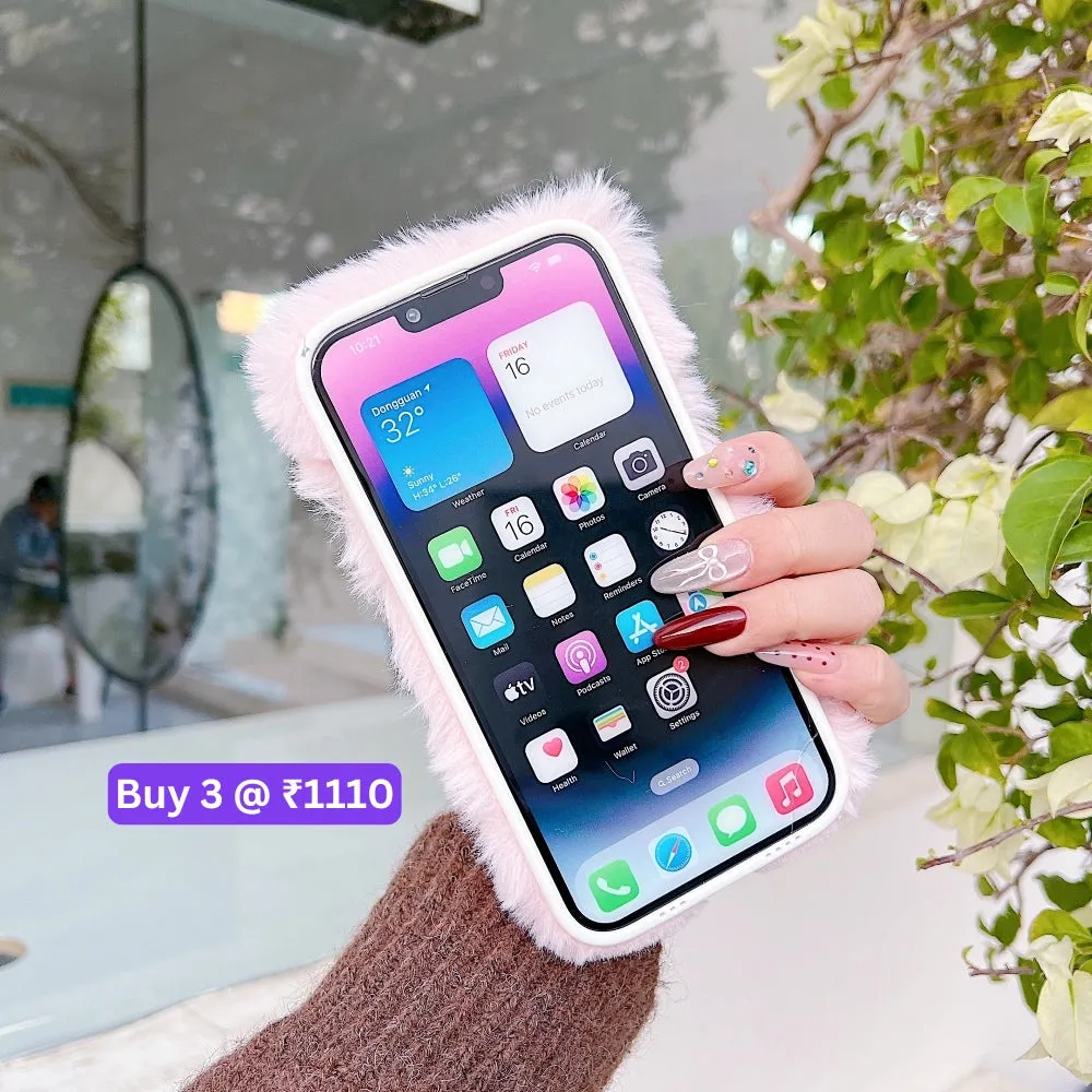 Butterfly Embroided Camera Protection Fur Phone Case - iPhone 15 Pro