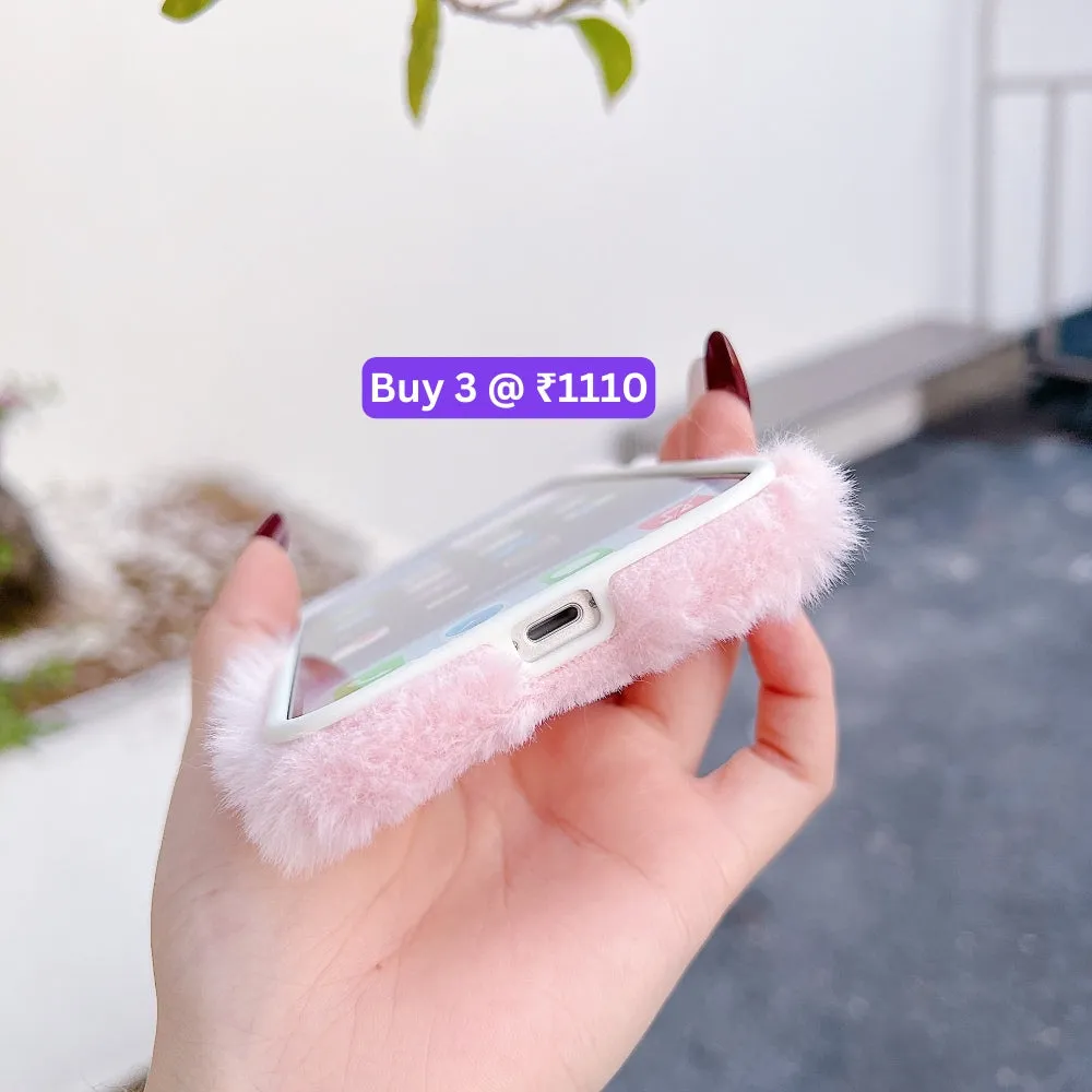 Butterfly Embroided Camera Protection Fur Phone Case - iPhone 16 Pro