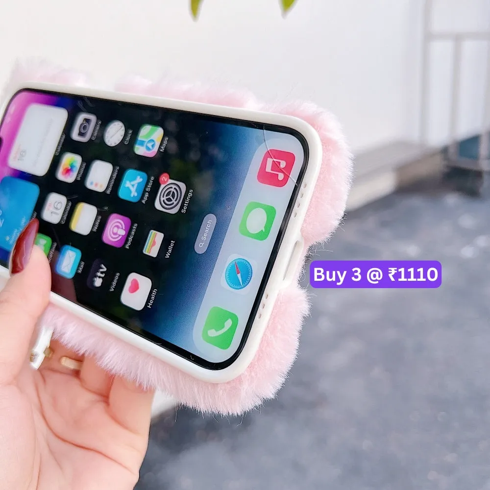 Butterfly Embroided Camera Protection Fur Phone Case - iPhone 16 Pro