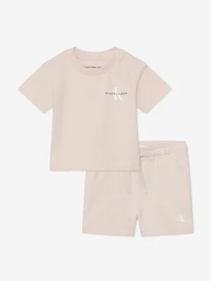 Calvin Klein Baby Girls Monogram Logo Shorts Set in Pink