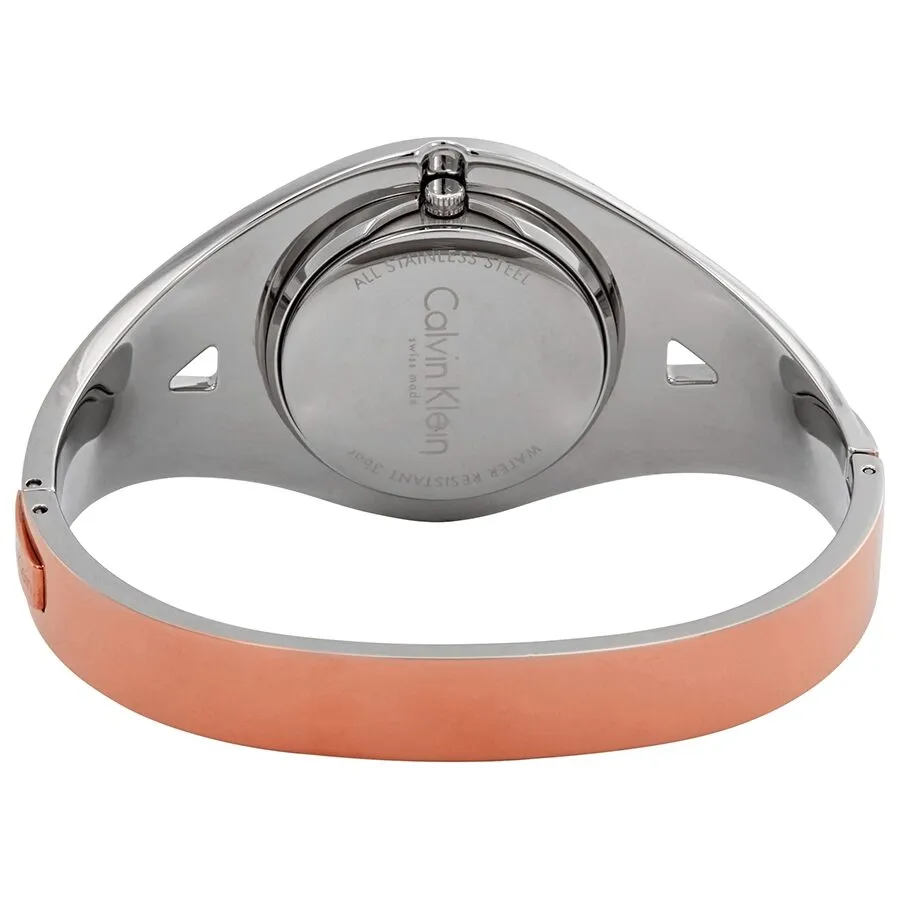 Calvin Klein Sensual Silver Dial Ladies Two Tone Medium Bangle Watch K8E2M1Z6
