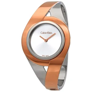 Calvin Klein Sensual Silver Dial Ladies Two Tone Medium Bangle Watch K8E2M1Z6