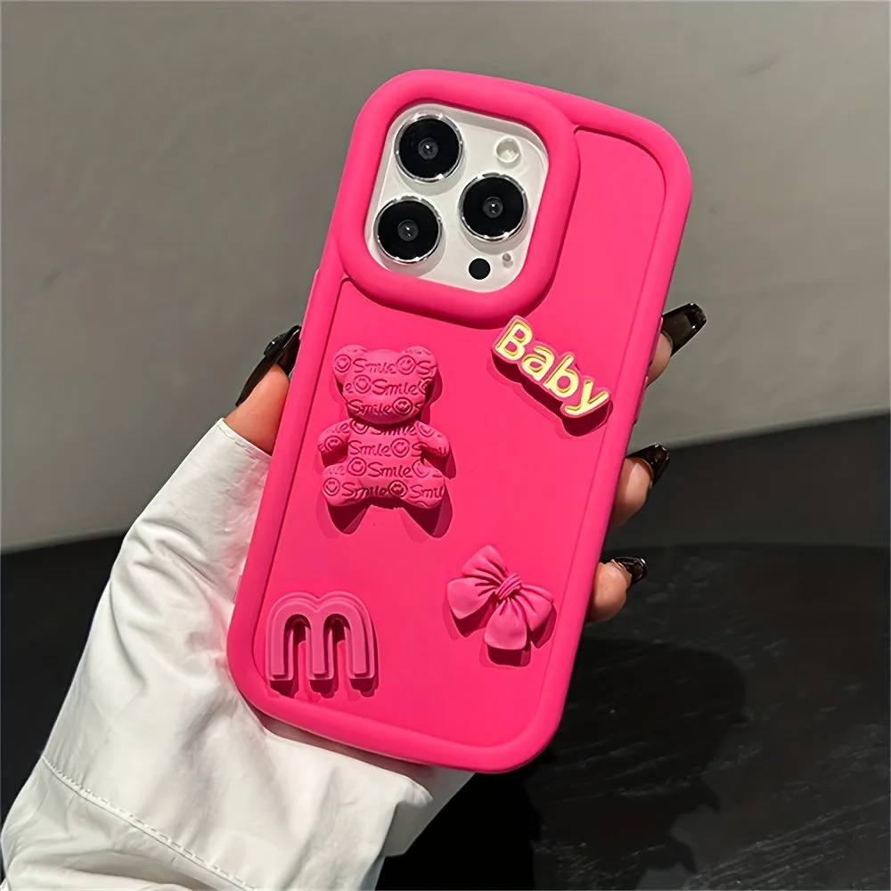 Candy Color Cute Cartoon 3D Bear Silicone iPhone Case