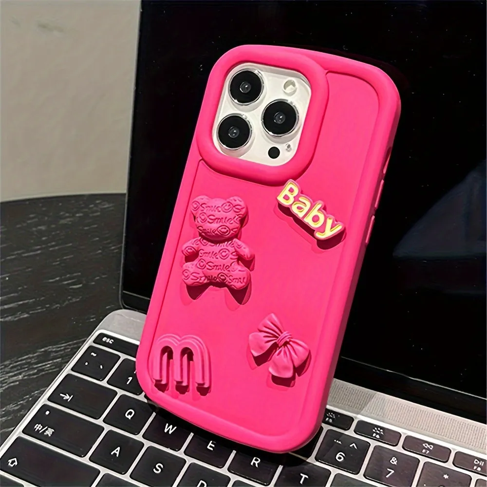 Candy Color Cute Cartoon 3D Bear Silicone iPhone Case