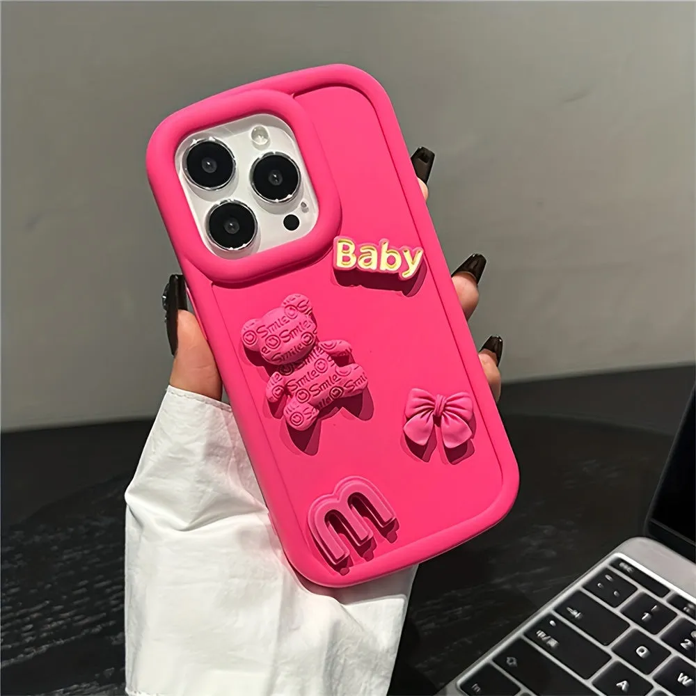 Candy Color Cute Cartoon 3D Bear Silicone iPhone Case