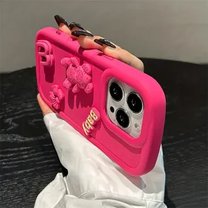 Candy Color Cute Cartoon 3D Bear Silicone iPhone Case