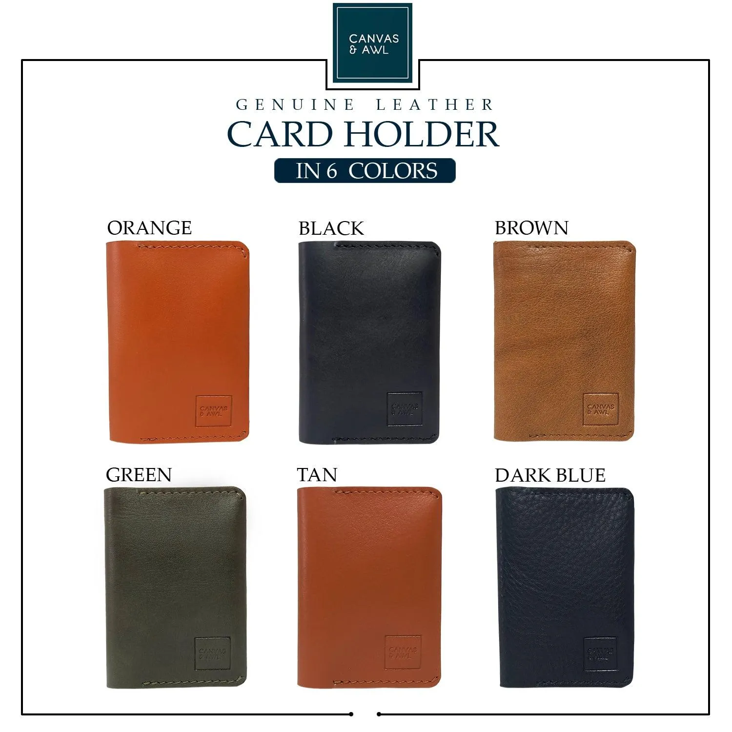 CANVAS & AWL Genuine Leather Card Holder Pocket Sized Slim Minimalist Wallet Business Card Case (Orange)