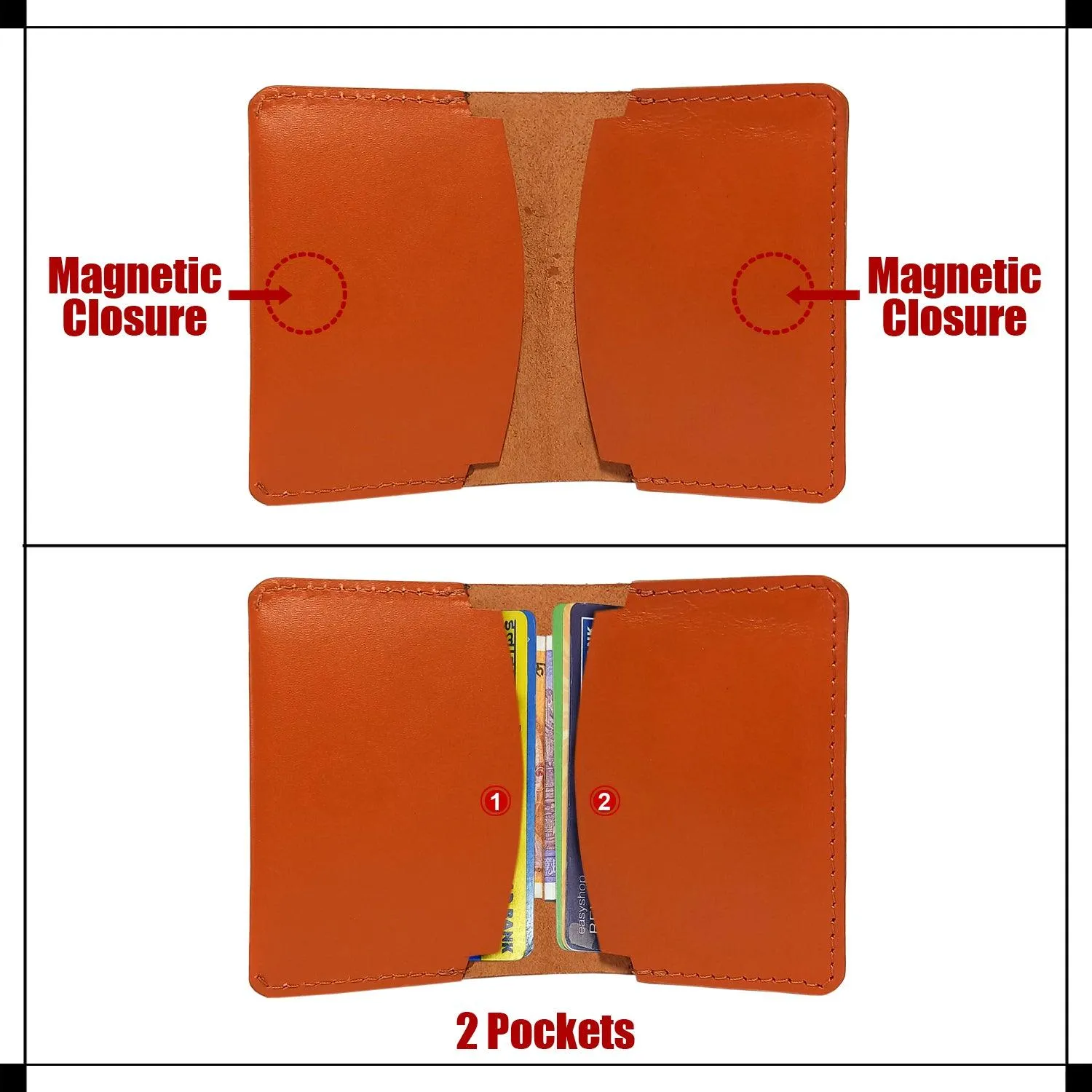 CANVAS & AWL Genuine Leather Card Holder Pocket Sized Slim Minimalist Wallet Business Card Case (Orange)
