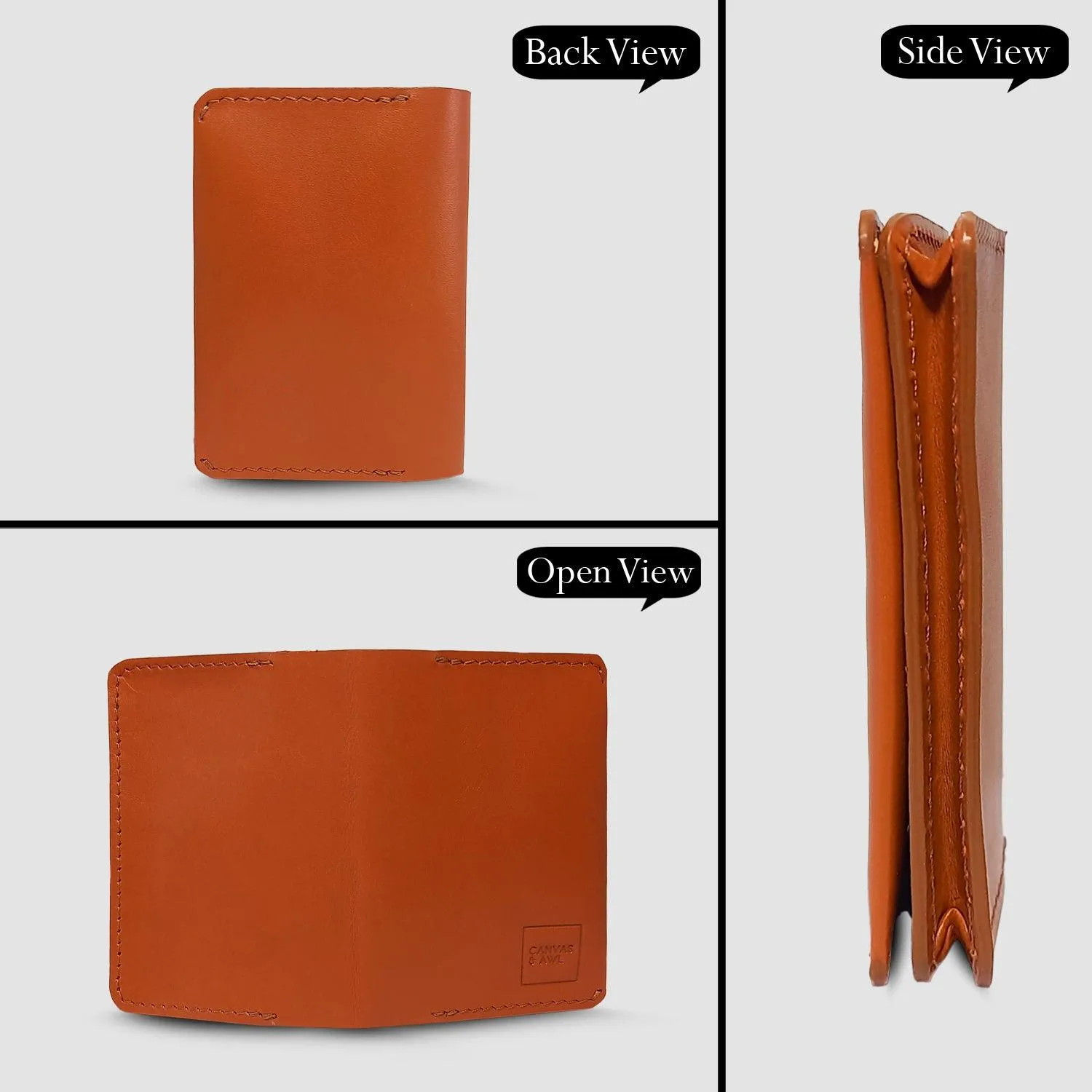 CANVAS & AWL Genuine Leather Card Holder Pocket Sized Slim Minimalist Wallet Business Card Case (Orange)
