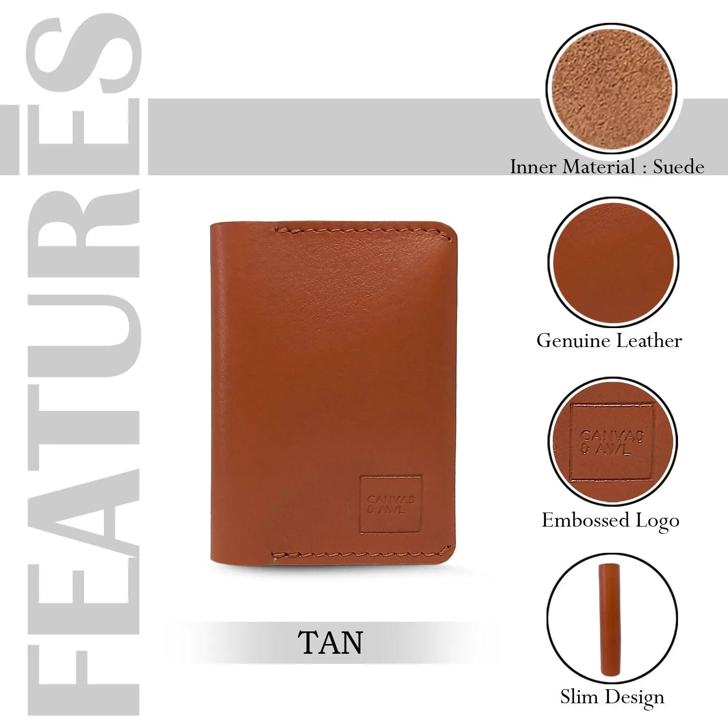 CANVAS & AWL Genuine Leather Card Holder Pocket Sized Slim Minimalist Wallet Business Card Case (Tan)