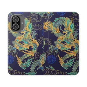 Captivating Dragon Flip Cover Phone Case - Gilded Asian Mythology