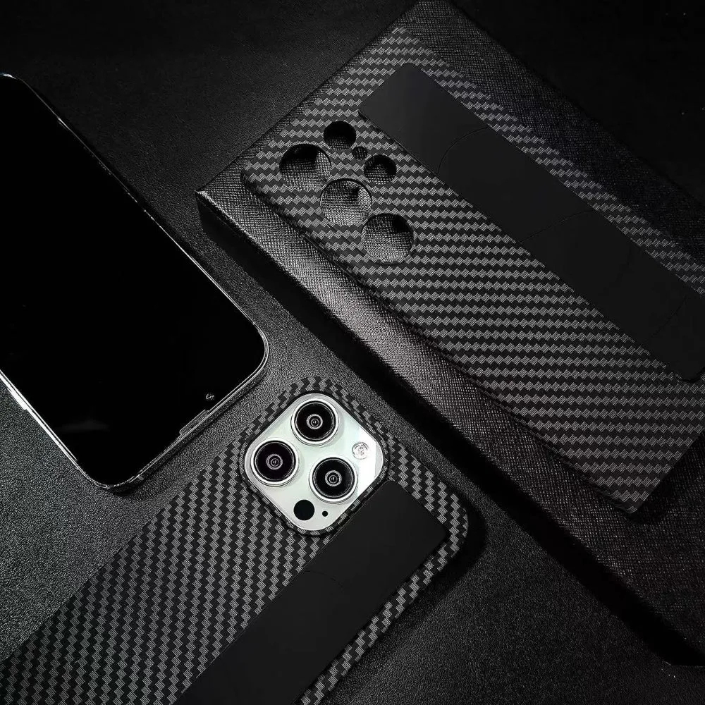 Carbon Fiber Rugged Hard Phone Case with Strap Holder - iPhone 11