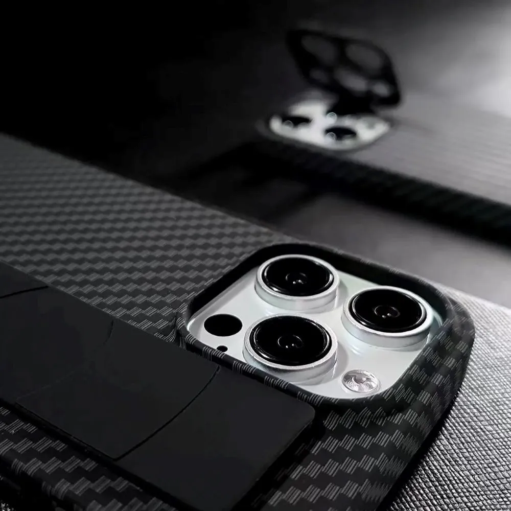Carbon Fiber Rugged Hard Phone Case with Strap Holder - iPhone 11